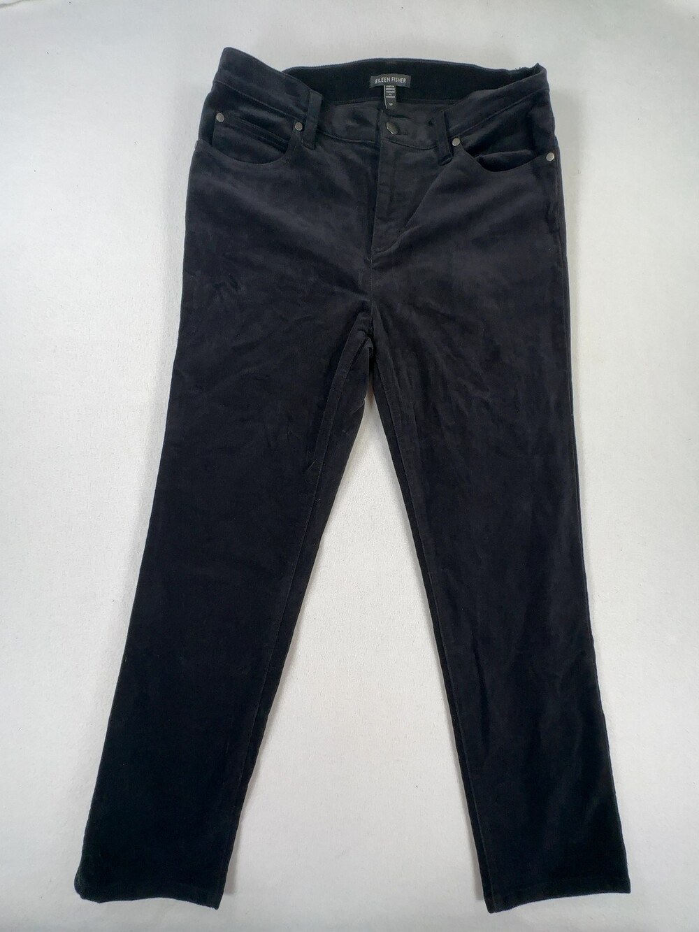 Eileen Fisher Velvet Skinny Pants Black 5-Pocket Straight Leg Women's Size Small